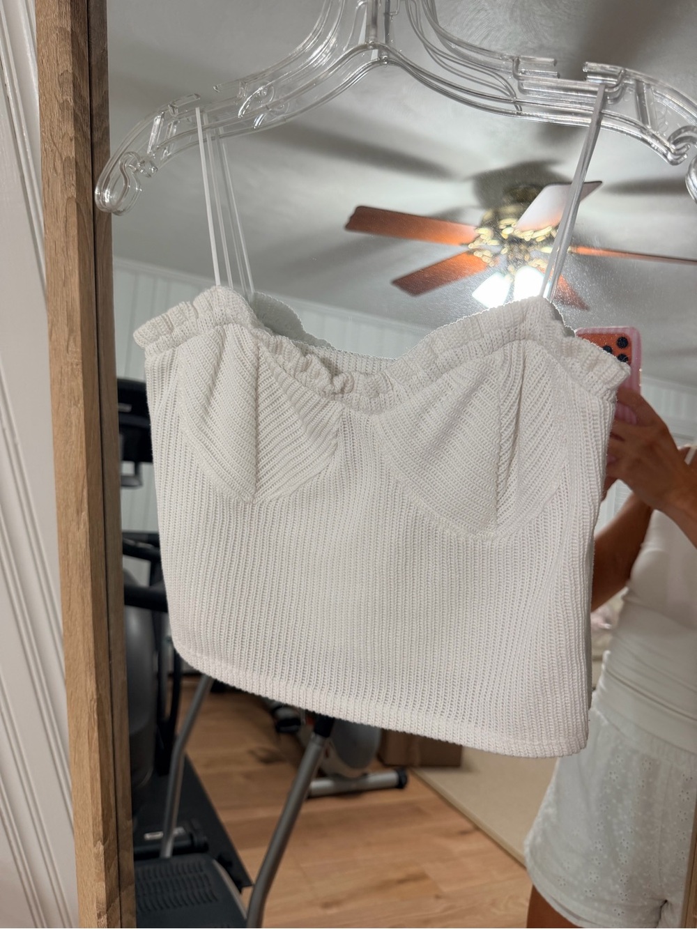 Ruffled Cream Knit Bustier Crop Top